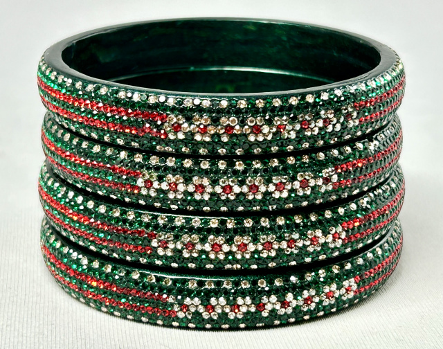 WT22 narrow emerald green rhinestone bangles